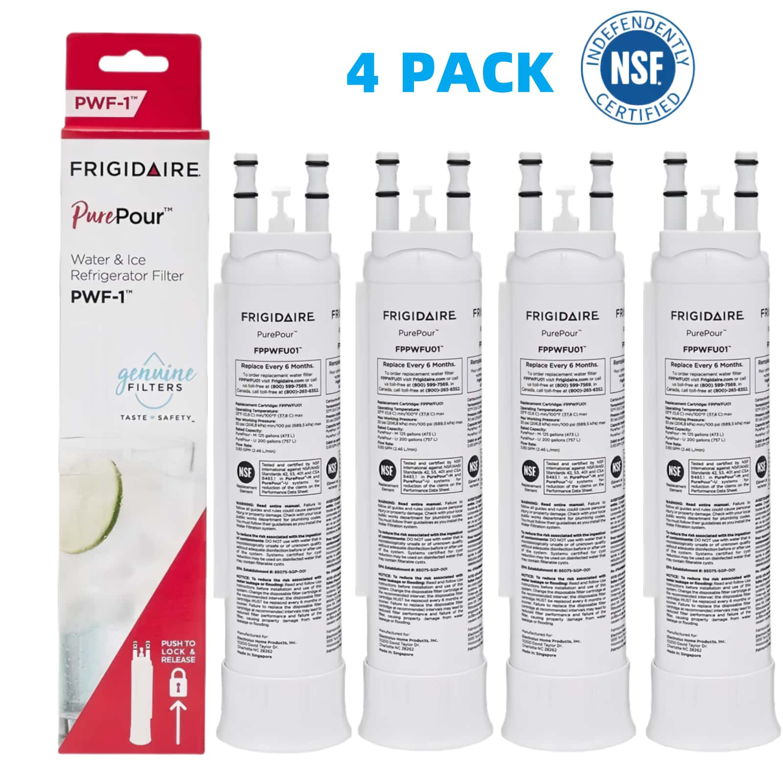 US STOCK 4Pack Frigidaire FPPWFU01 PWF-1 Refrige PurePour Water & Ice Filter New