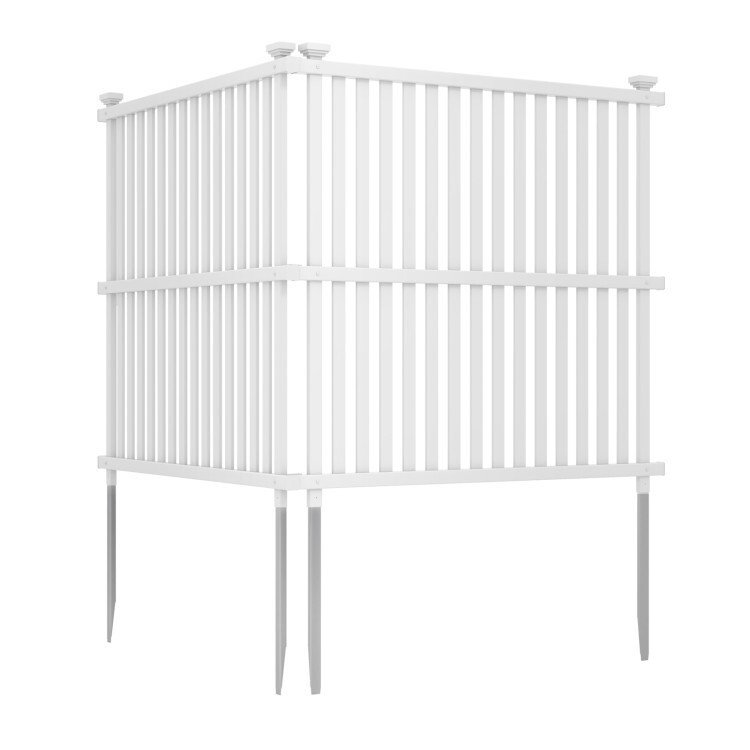 2 Panel Outdoor PVC Air Conditioner Fence w/ 20" Strong Metal Ground Stake White