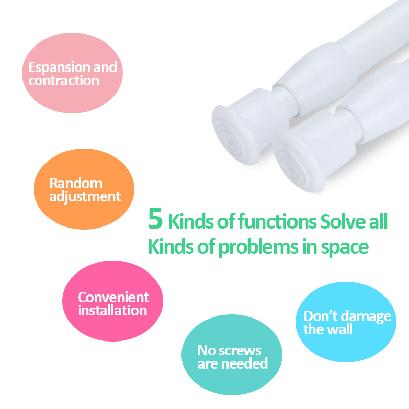 Adjustable Length Spring Loaded Tension Curtain Rod for Window Kitchen, Bathroom