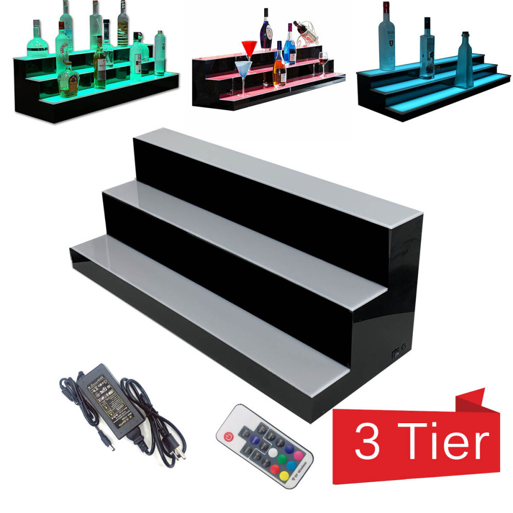 31in 3-Tier 7 Colored LED Back Bar Liquor Display Bar Wine Bottle Display Stands
