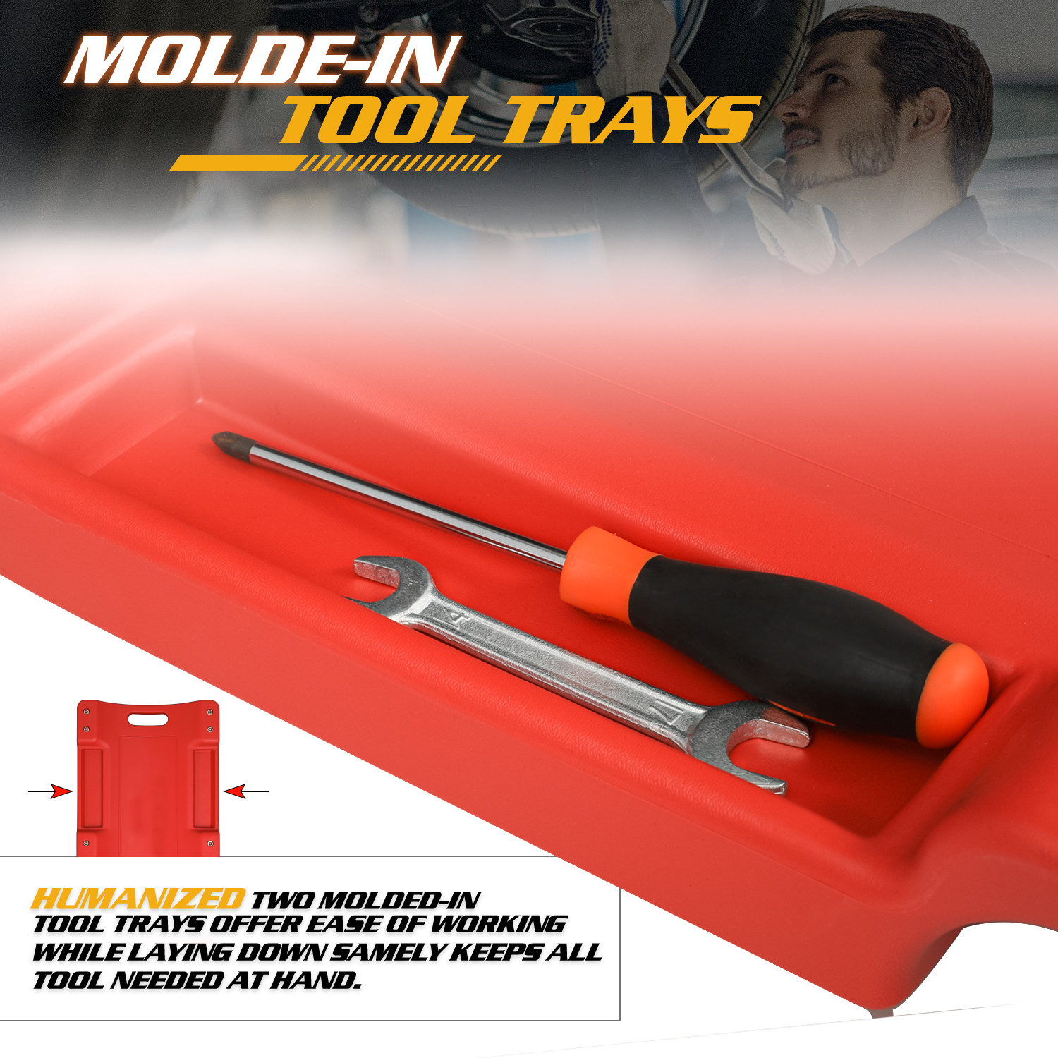 36" Red Rolling Low Profile Creeper Automotive Garage Repair w/Papped Head Rest