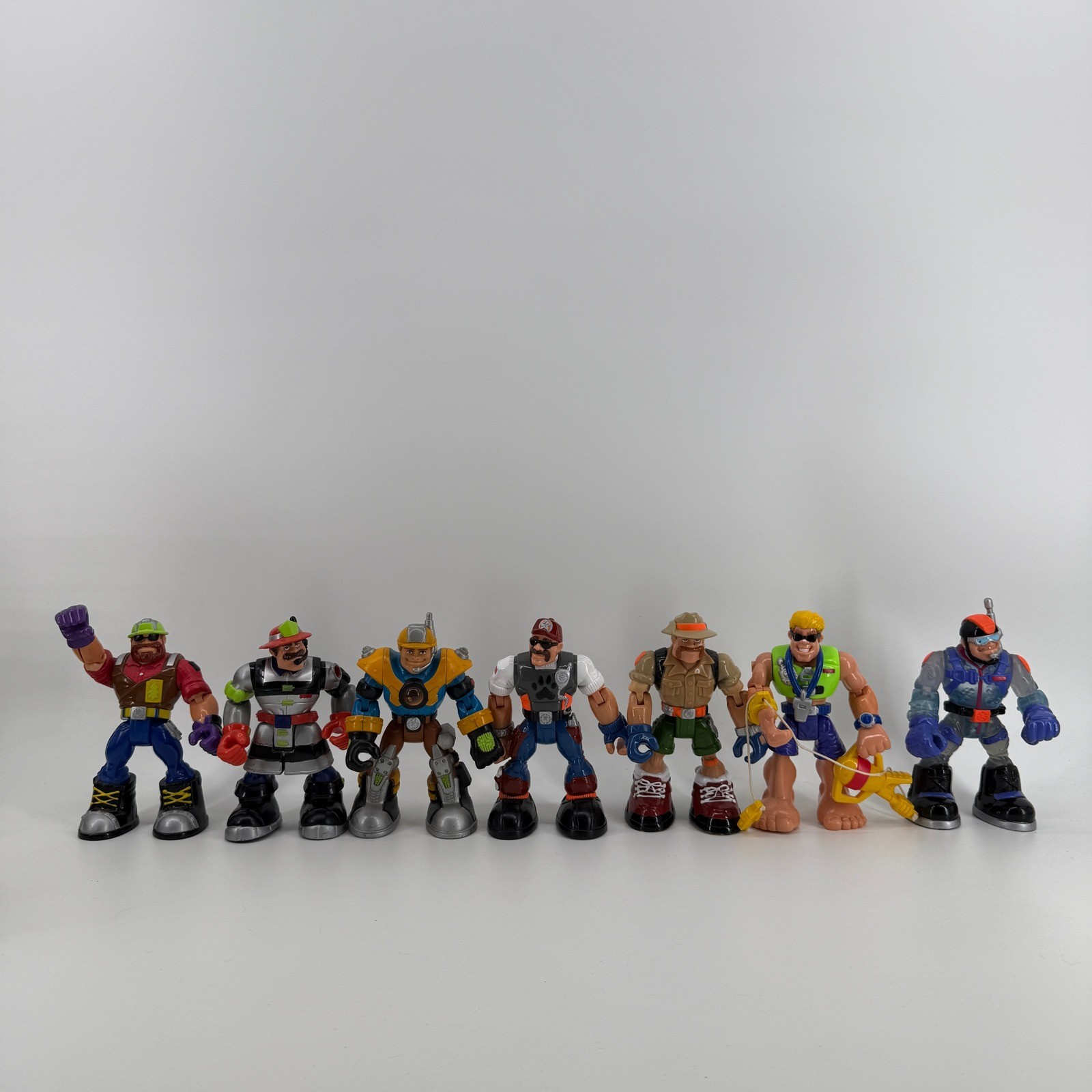 Fisher Price Rescue Heroes Lot 7 Figures 2 Vehicles Accessories Backpack Gear