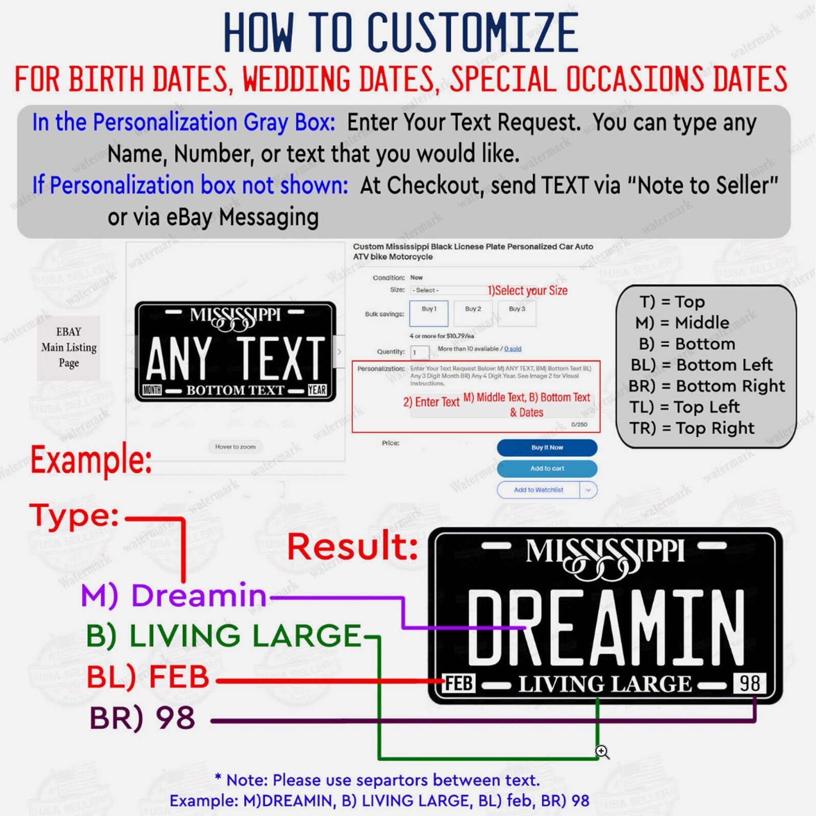 Personalize Custom Black License Plate Tag for Any State Auto Car ATV Bicycle