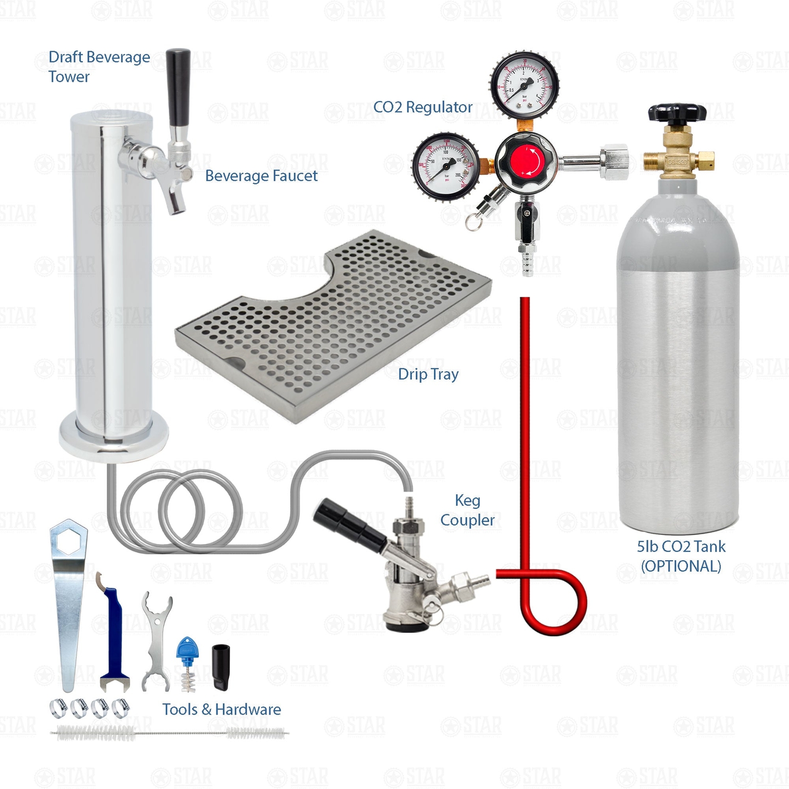 1 Tap Tower Draft Beer Sankey D Keg Kegerator Keezer Conversion Kit 5lb CO2 Tank