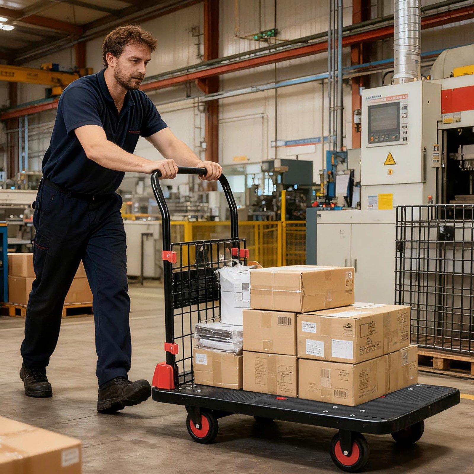 1000Lbs Platform Truck Cart with Cage 2in1 Heavy Duty Push Cart Dolly Foldable