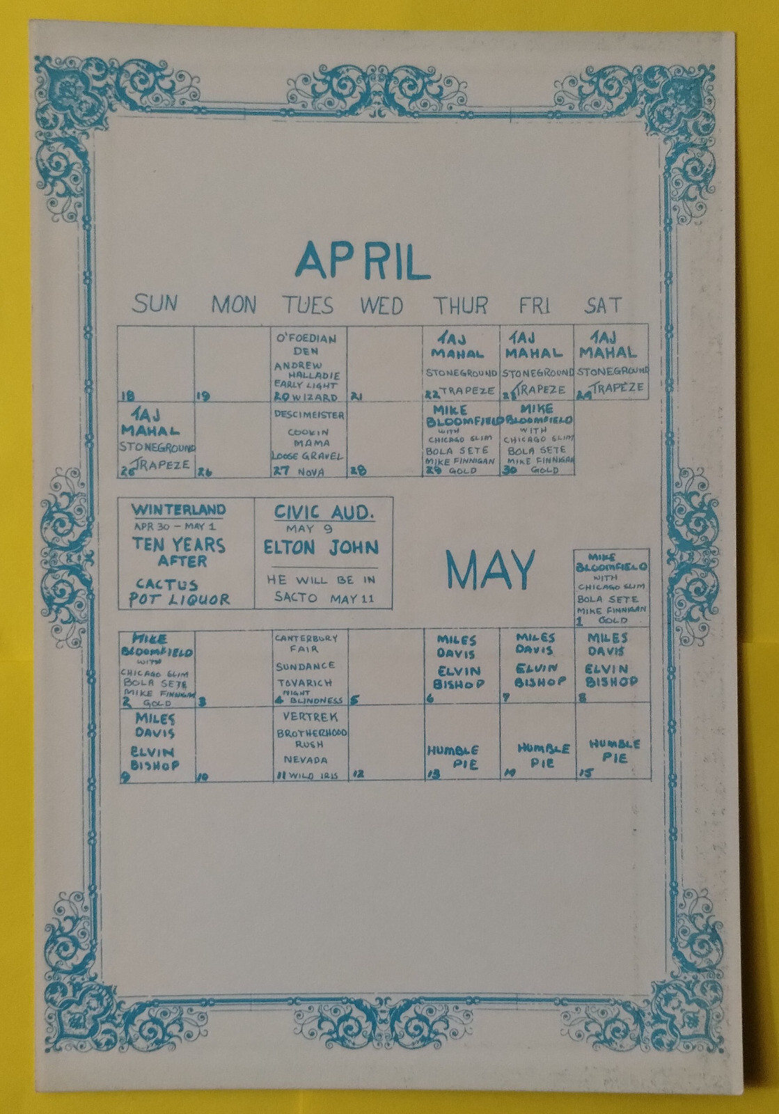 Mike BLOOmfieLd Ten YearS After BG278 BiLL Graham FiLLmore HandbiLL