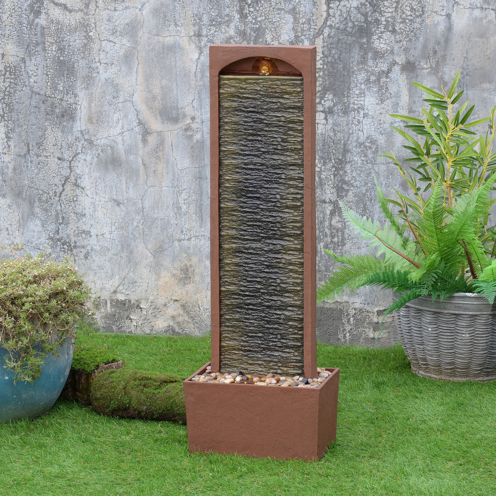 Teamson Home 38.5" Outdoor LED Waterfall Fountain, Red Rock