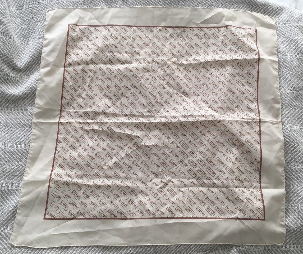 Vintage Brown and White Remedy Mod Typographical Square Scarf Kerchief