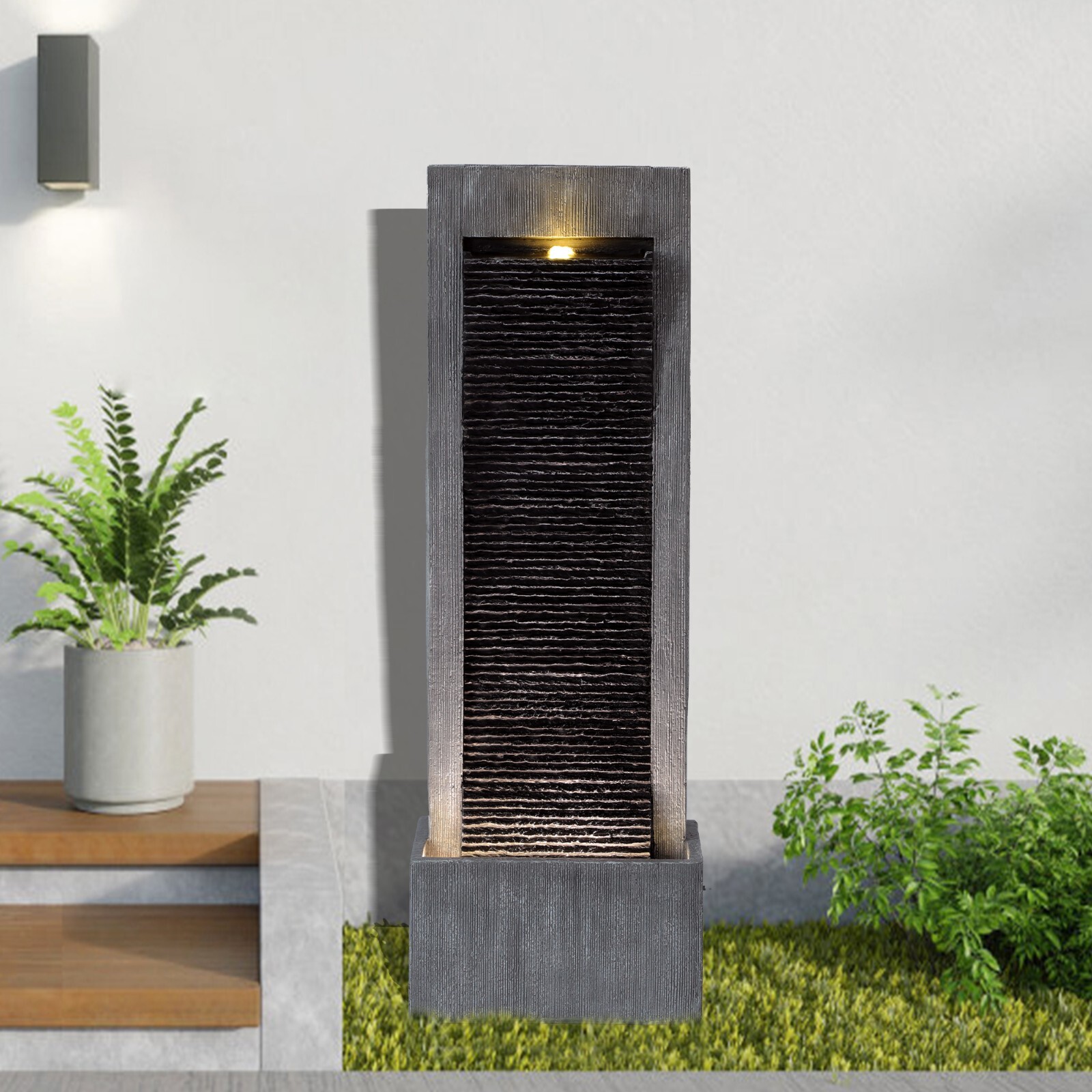 Indoor Modern Water Fountain with LED Lights for Garden Decor