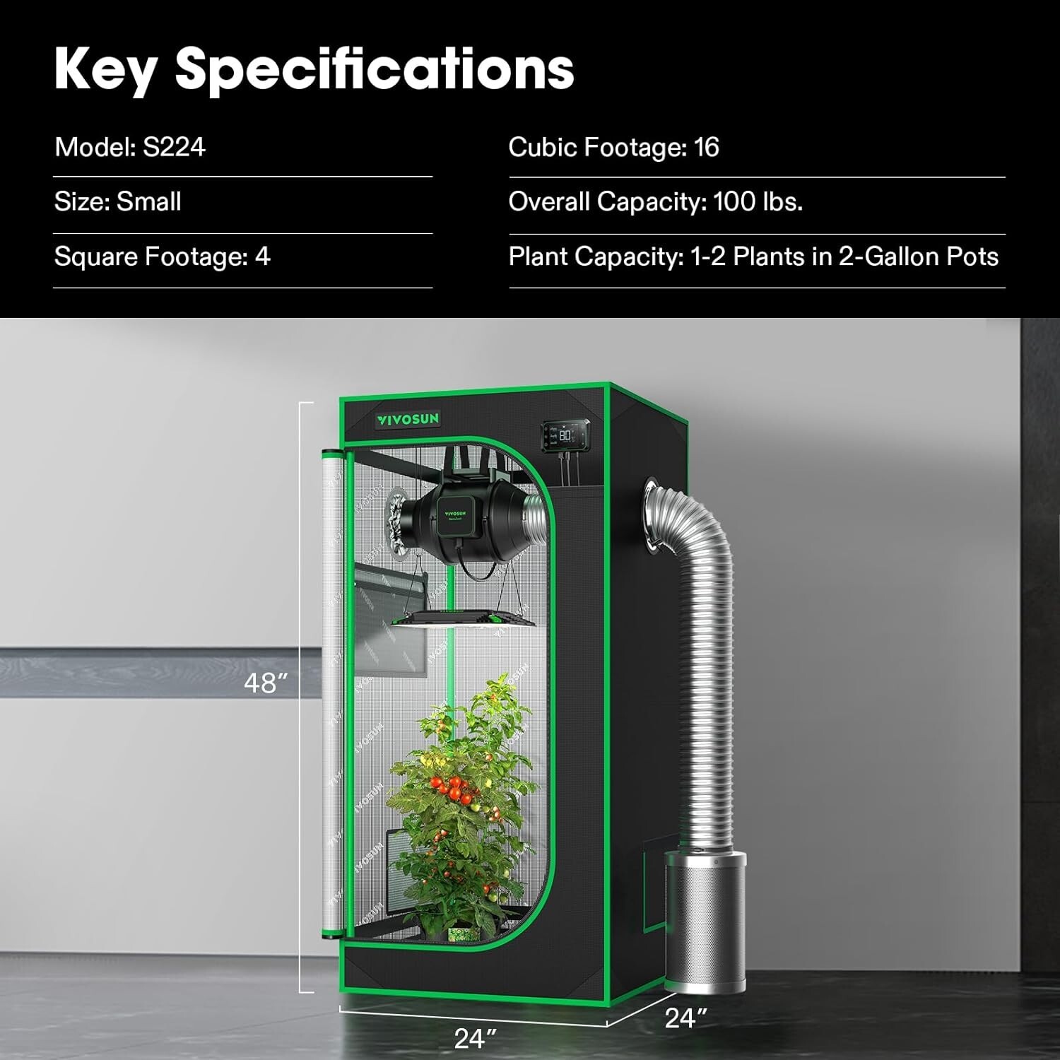 VIVOSUN 2X2ft Indoor Grow Tent & VS1000SE LED Grow Light & 4" Inline Duct Fan