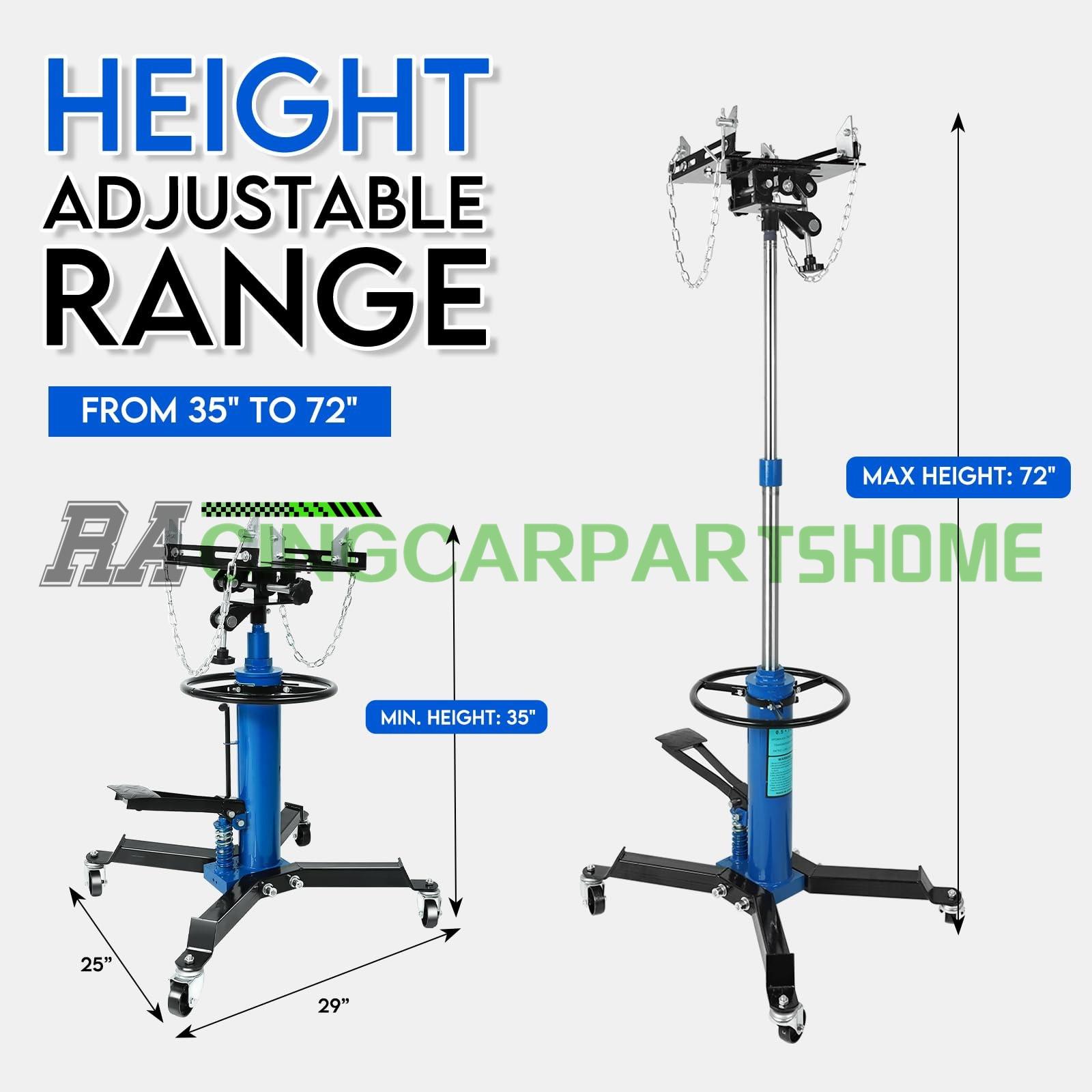 35"-72" Adjustable Height Hydraulic Transmission Jack 1660lbs / 0.75T Lift Hoist