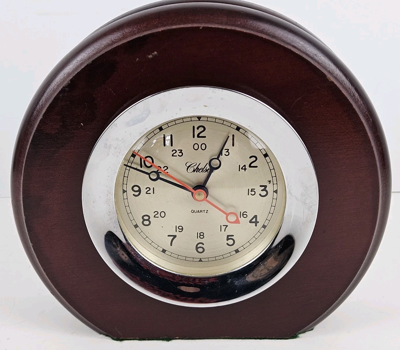 Vintage Working CHELSEA Clock Co. Nautical Ship Mantel Clock with Wood Case