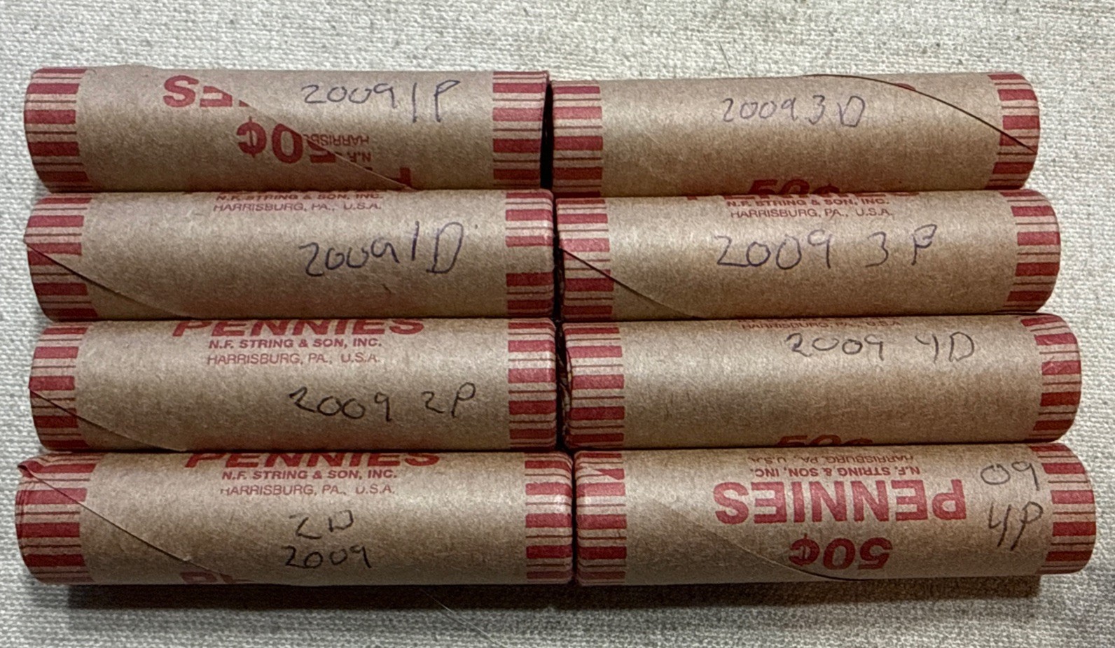 Set 2009 P & D 8 Shotgun Wrapped Uncirculated Lincoln Cent Rolls LP1 LP2 LP3 LP4