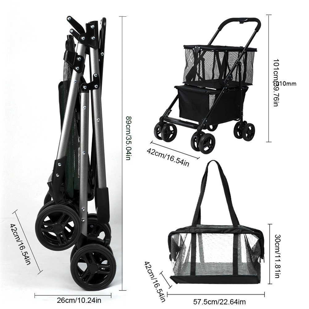 Collapsible Shopping Cart Utility Trolley Cart with Removable Tote&Swivel Wheels