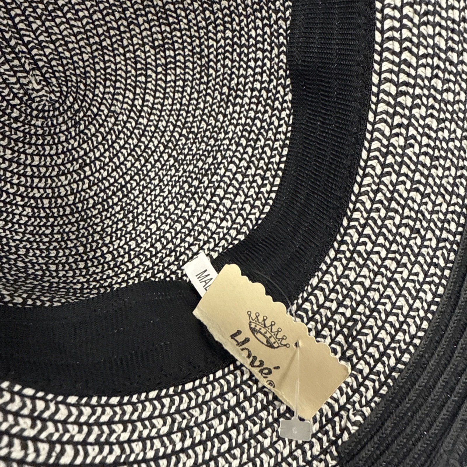 Vintage Hove Womens Black and White Striped Multi Straw Bucket Style Hat