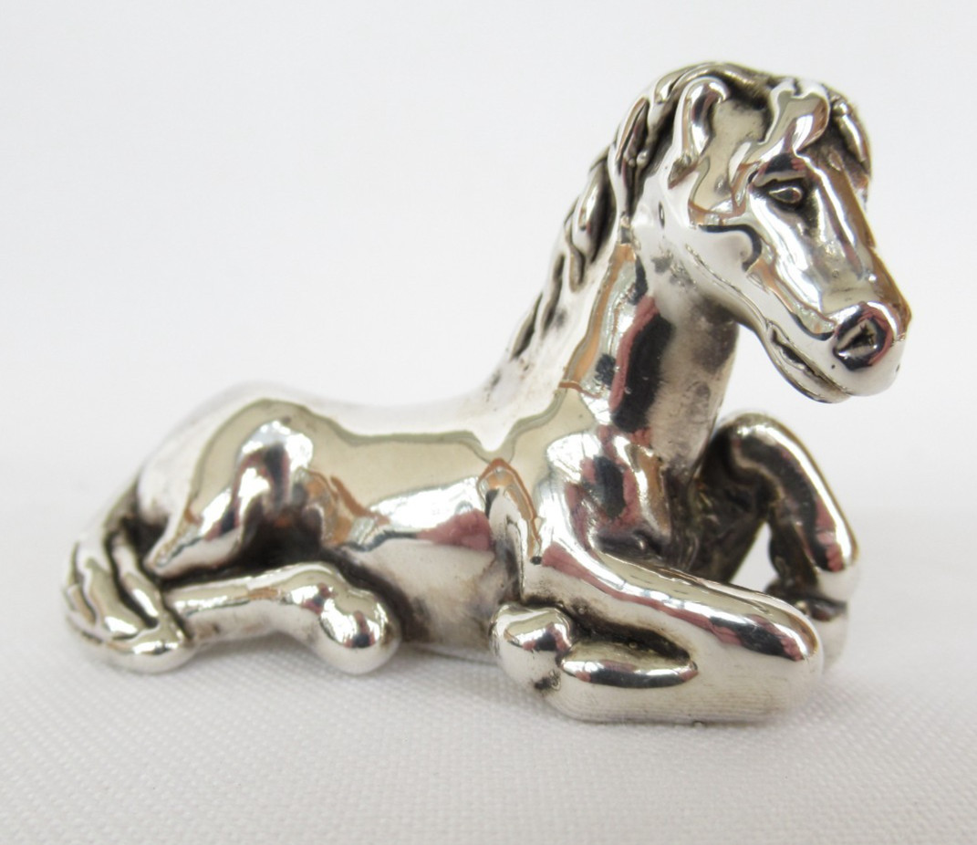 Vintage Miniature Sterling Silver Lying Down Horse Pony Animal Figurine