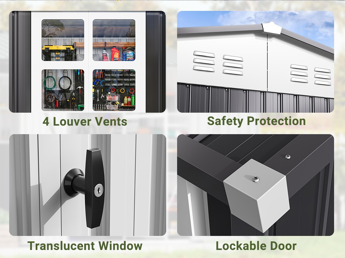 12x14 FT Outdoor Metal Storage Shed with Window,Lockable Metal Garden Tool Shed