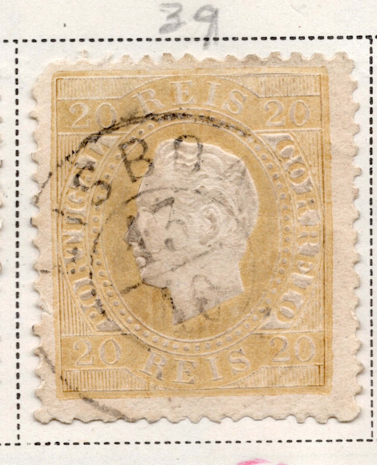 Portugal 1870-84 King Luiz 20 Reis bister Used VLH Scott Cat# 39