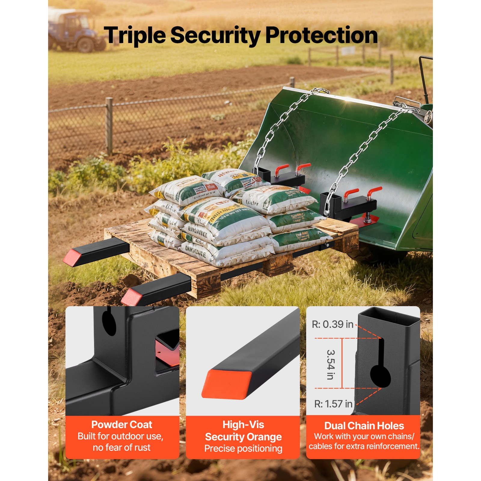 Uimoso 60 inch 4000 lbs Clamp On Pallet Forks, Tractor Forks with Stabilizer Bar