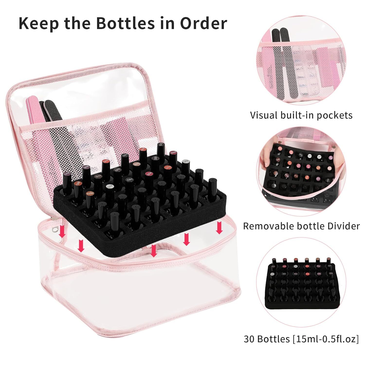 30 Bottle Nail Polish Organizer Case Clear PVC Storage Box