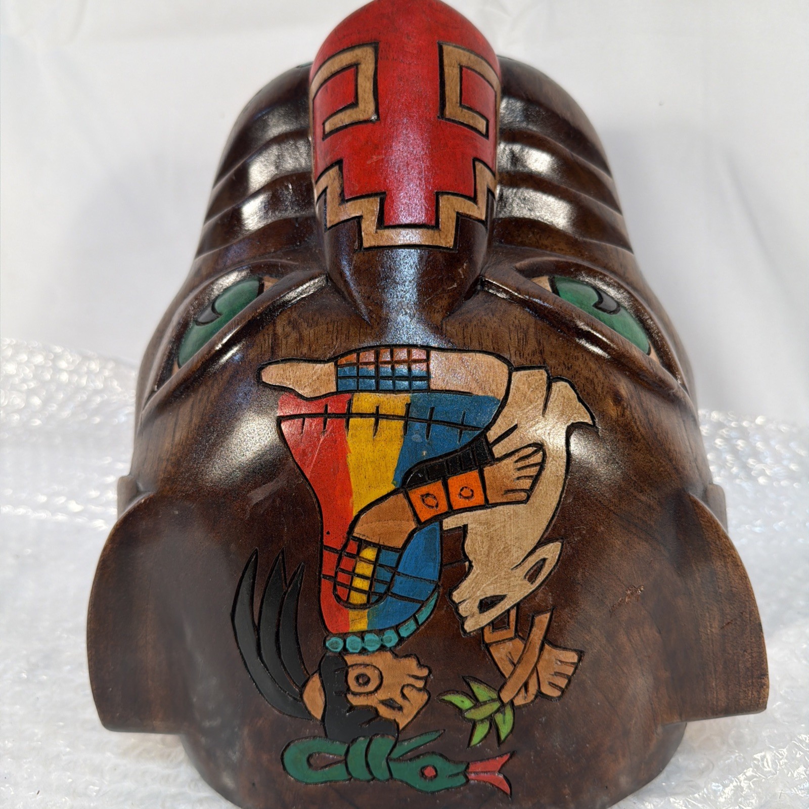 Vintage MCM Mayan Handcarved Wood Jaguar Panther Head Folk Art Rare