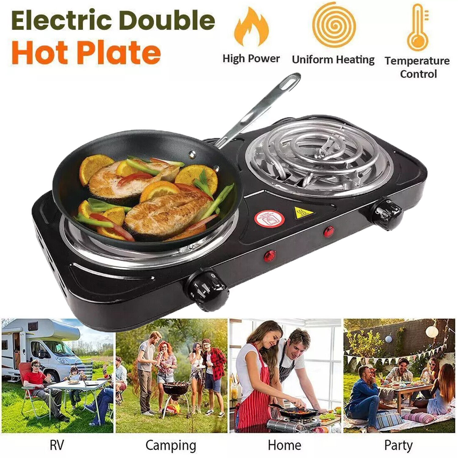 2000W Portable Kitchen Electric Double Burner Hot Plate Cooktop Cooking Stove