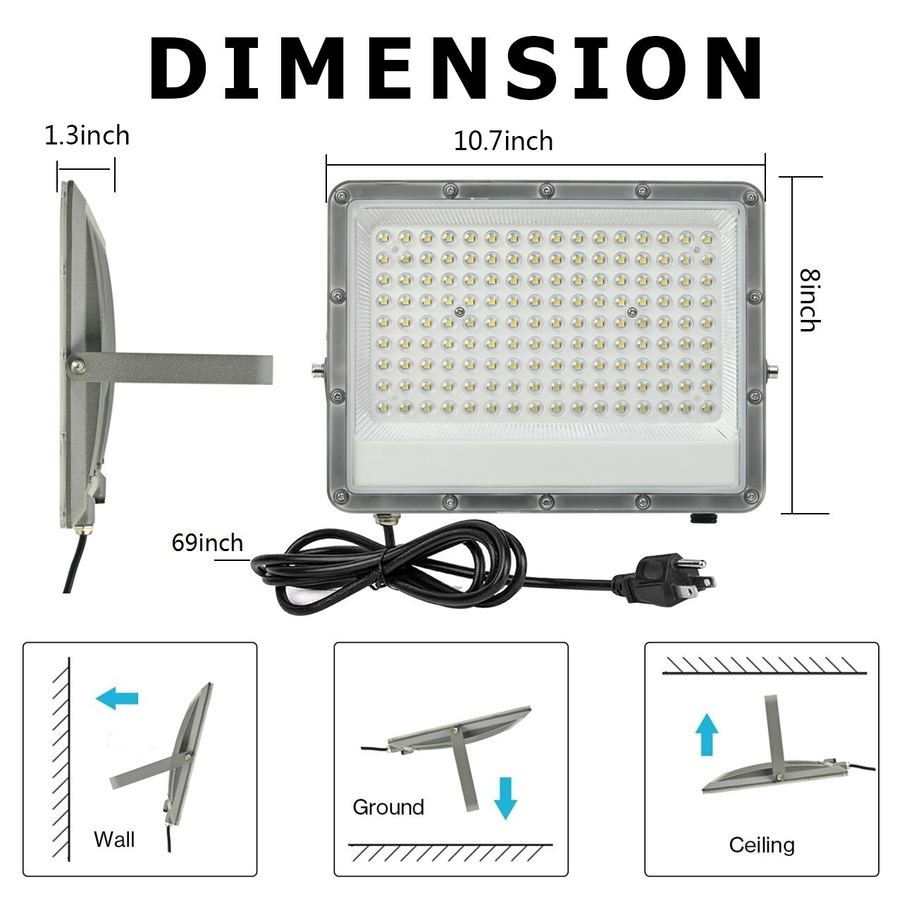 100W LED Flood Light Outdoor Super Bright Waterproof 6500K Daylight White