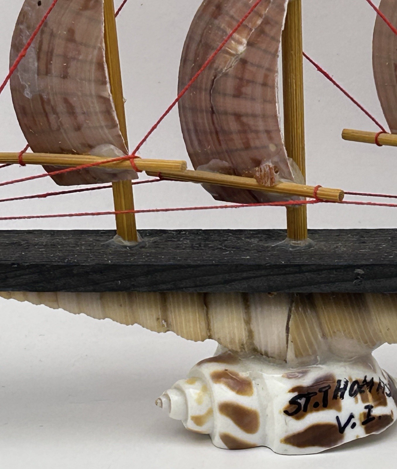 VTG Hand made Sea Shell Wood & Cord Sailing Ship Model St. Thomas V.I.
