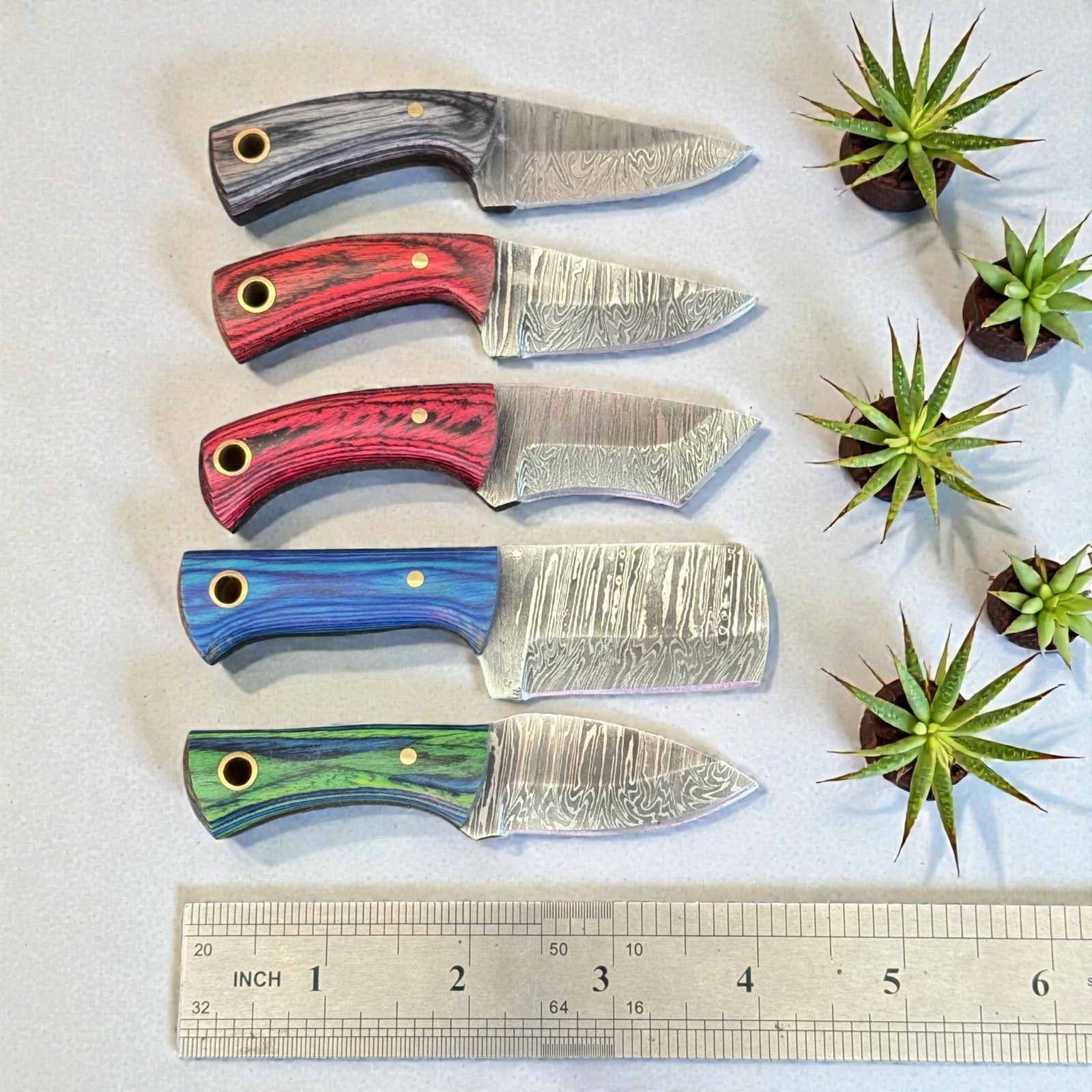 Hunting Knives | Lot of 10 | Damascus Steel | Pakka Wood Handle | D1211