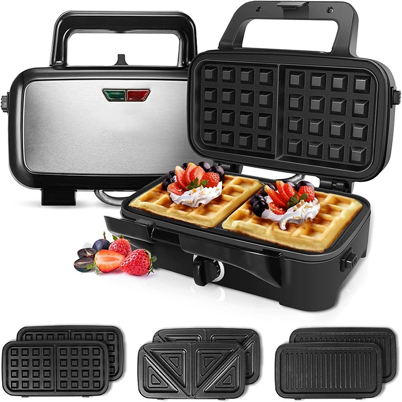 1200W 3-in-1 Waffle Iron Panini Press Sandwich Maker with Removable Plates 120V