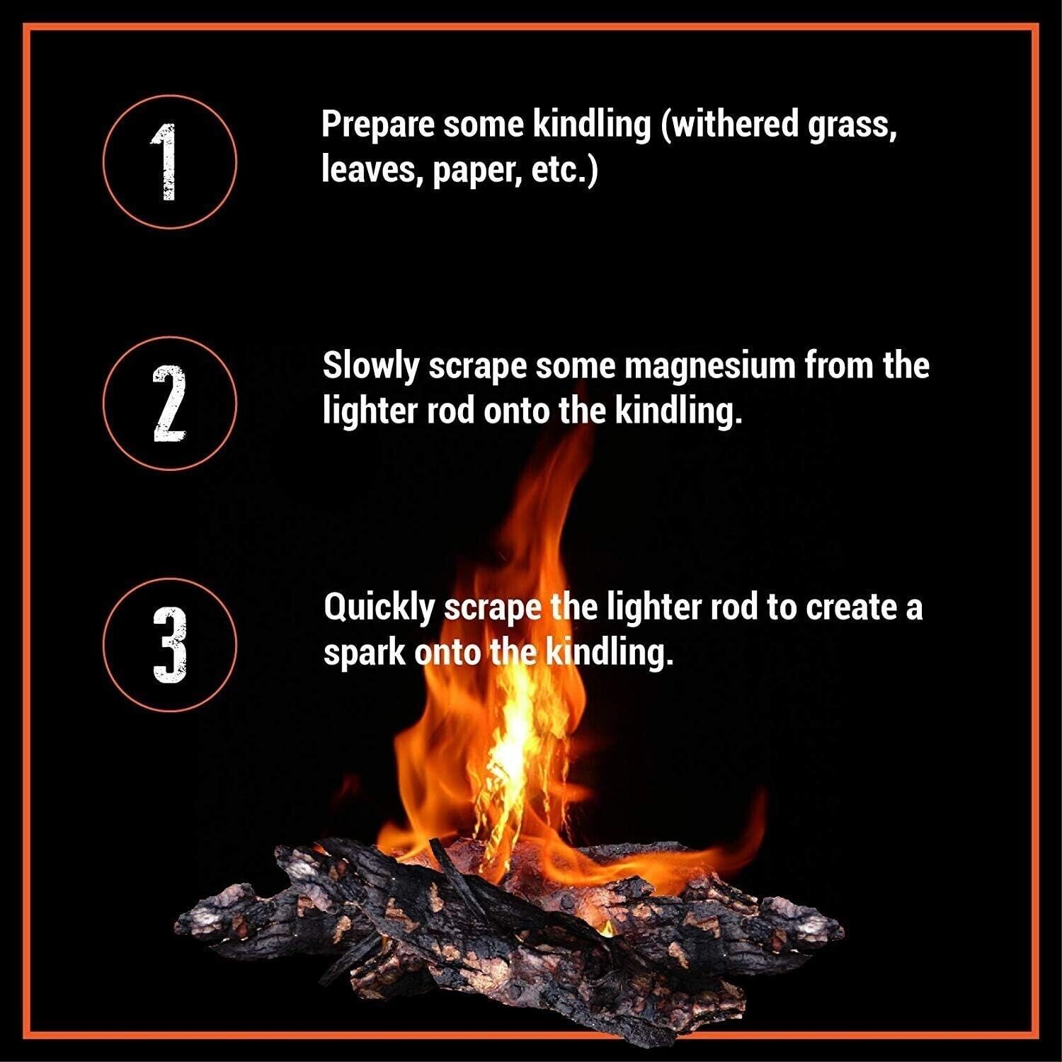 HUGE 5 x 1/2" FERRO ROD Fire Starter Survival Striker Flint + Emergency Paracord