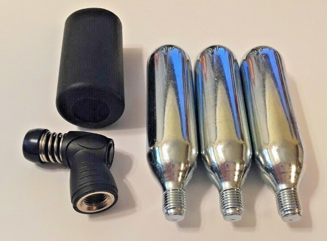 CO2 Mini Inflator pump Bike Tire  w/ 3 pack 16g C02 threaded cartg sleeve kit