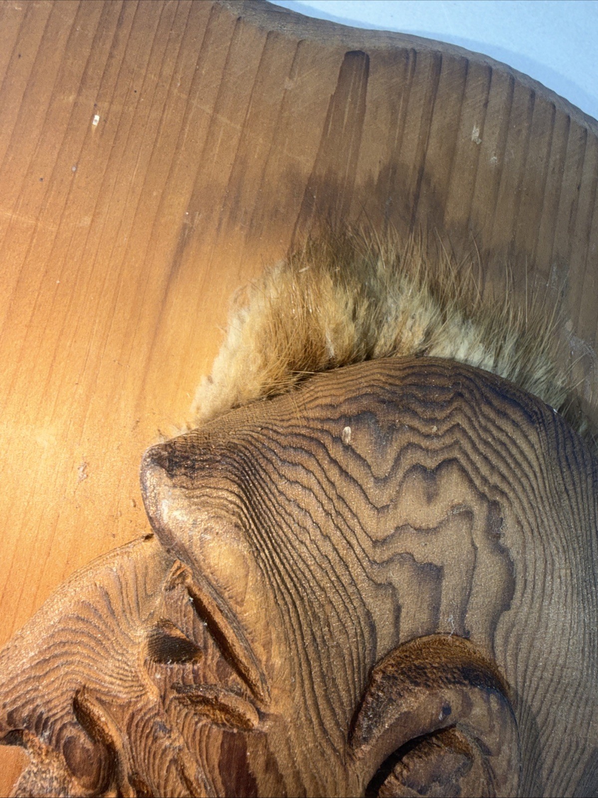 Authentic Canadian Indian Wood Carving With Beaver Pelt Mohawk Hand Carved