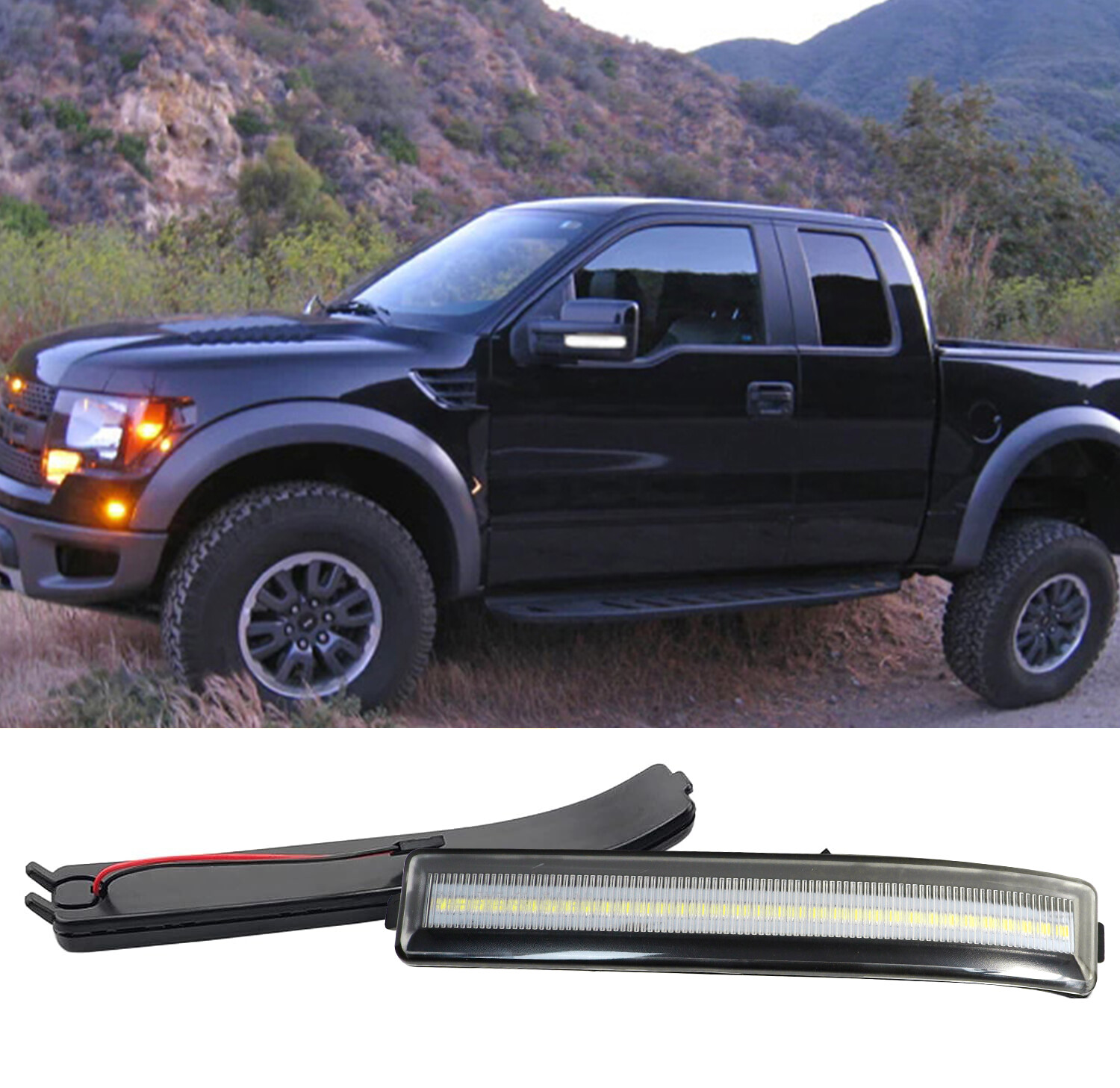 2x LED Side Mirror Reflector White Turn Signal Light For 09-14 Ford F-150 Raptor