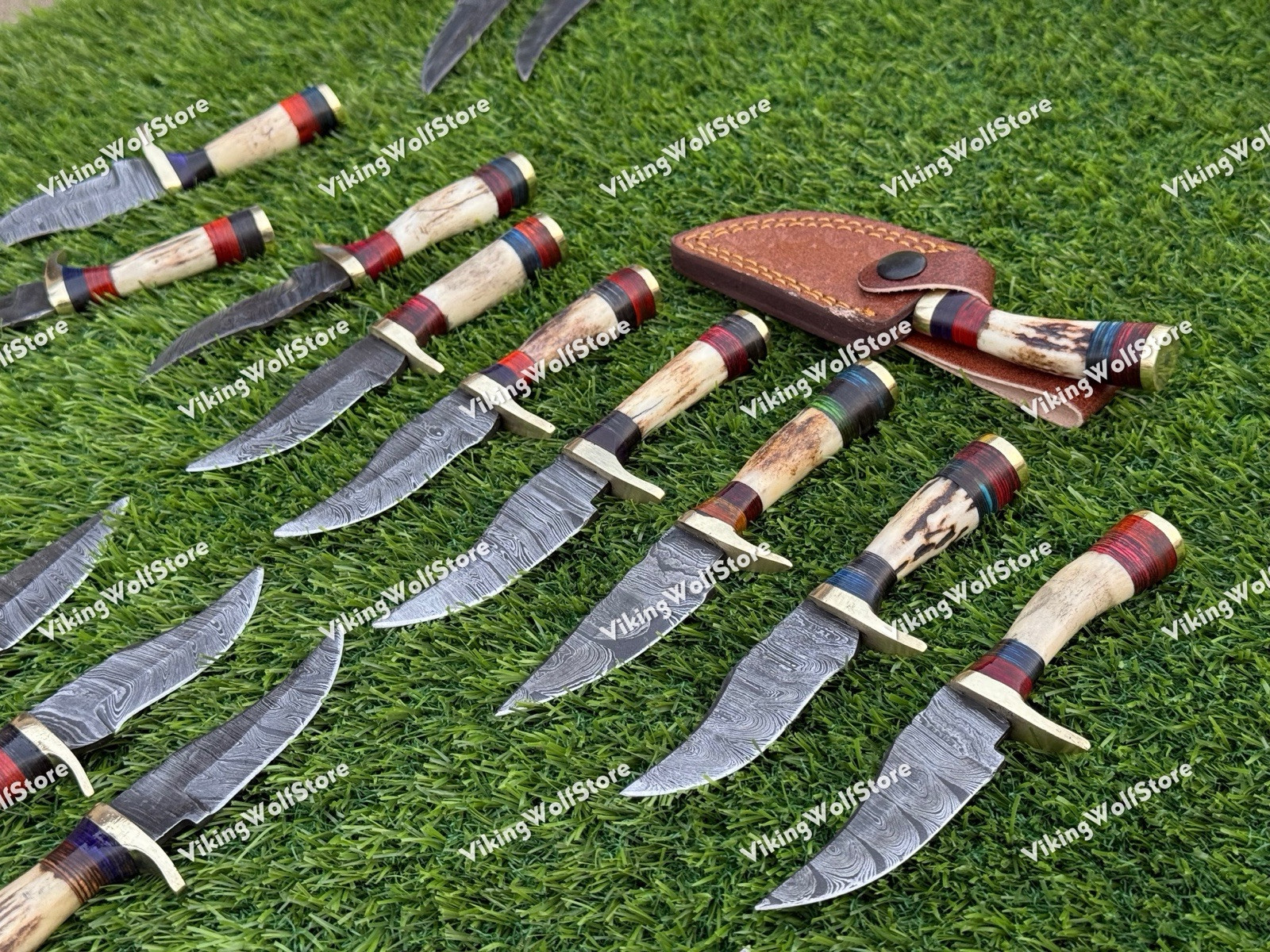 6 Inch, LOT OF 20 Handmade Damascus Steel Skinner Knives in Stag Horn W/Sheath