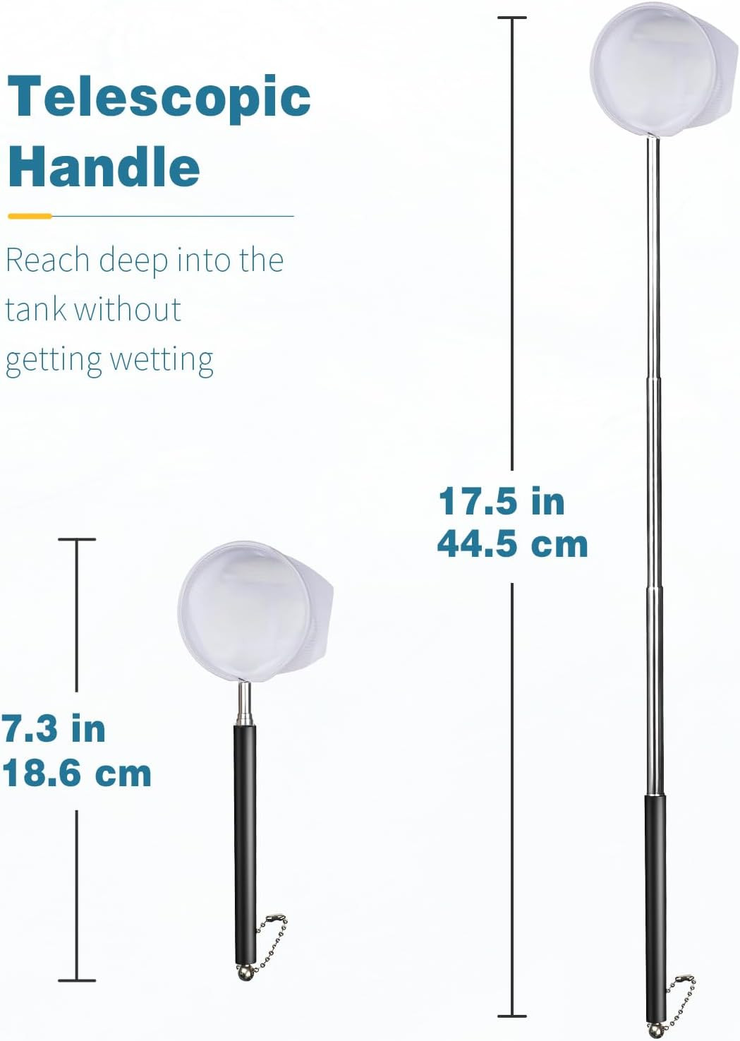 2 Inch Aquarium Fish Net Fine Mesh Shrimp Fry Tank with Extendable Steel Handle