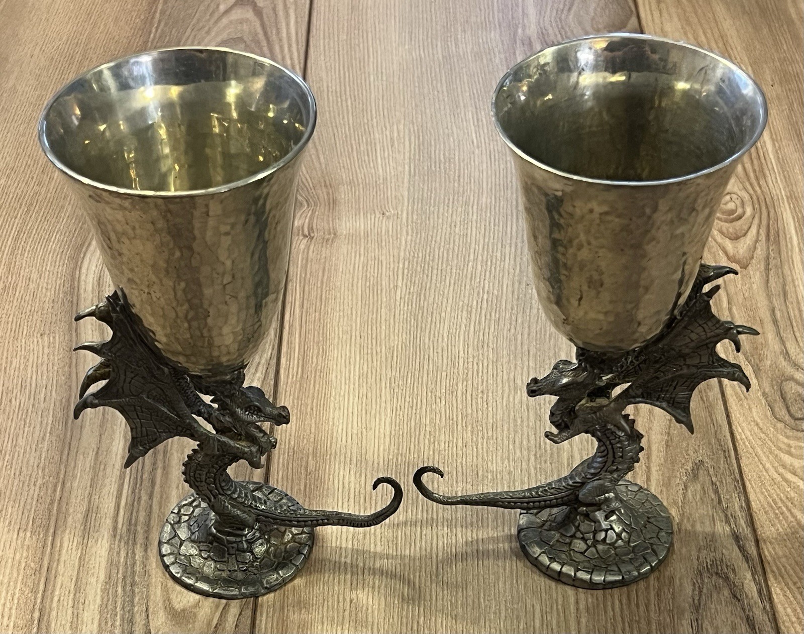 Lot Of 2 Ballena Bay Pewter Dragon Chalice Goblet Cups 8" Fantasy Wizards