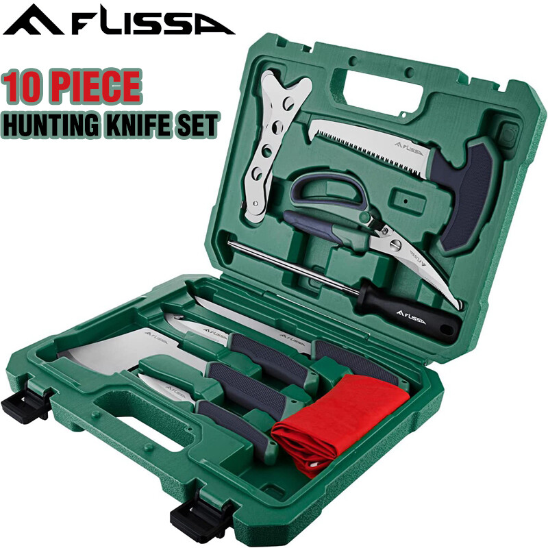 FLISSA Hunting Field Dressing Kit 10 Piece Hunting Knife Set with Skinning Knife
