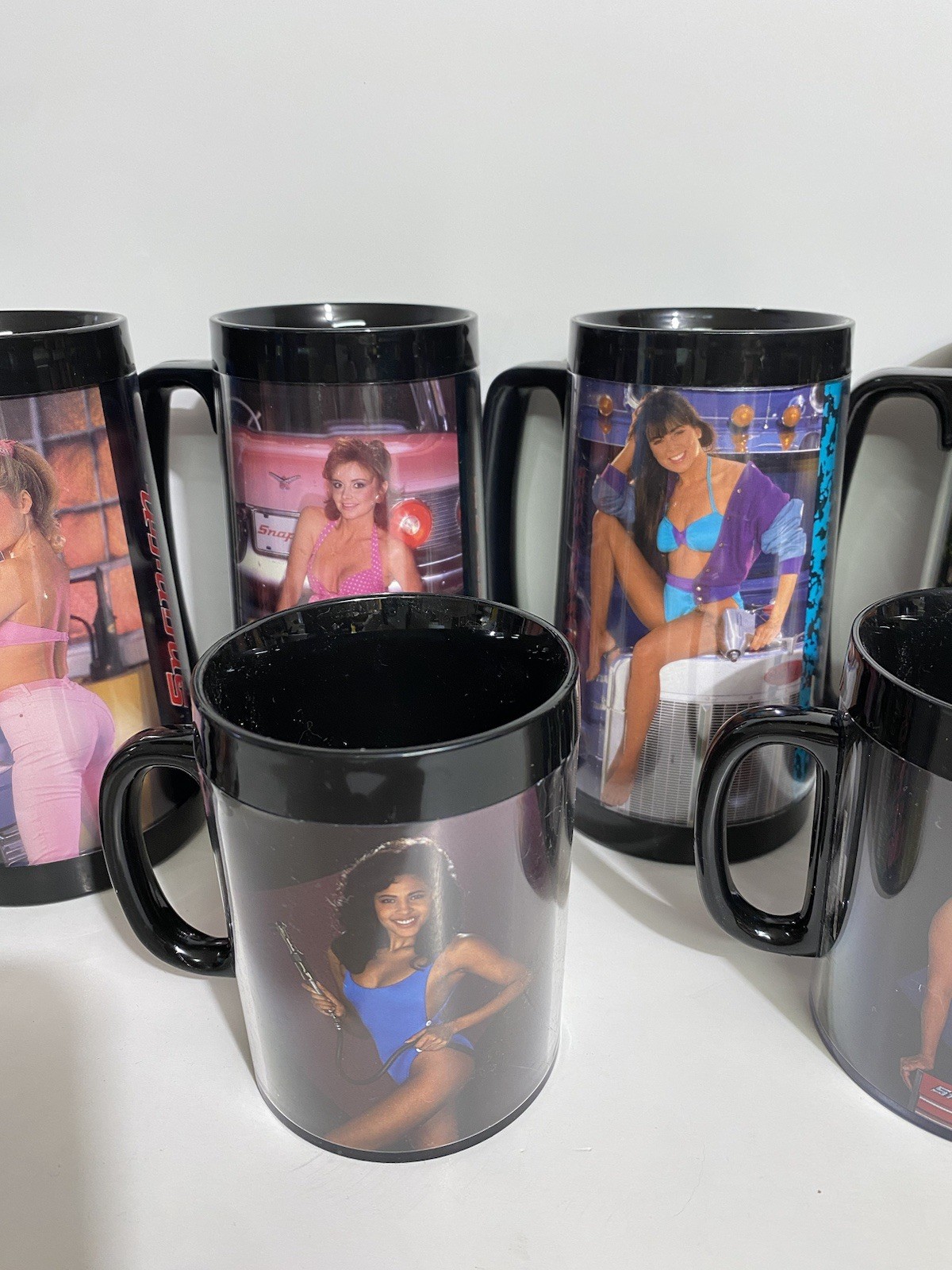 Lot of 10 Vintage Snap-On Tool Mate Mugs 80s 90s Pin-Up Plastic Thermo Serve
