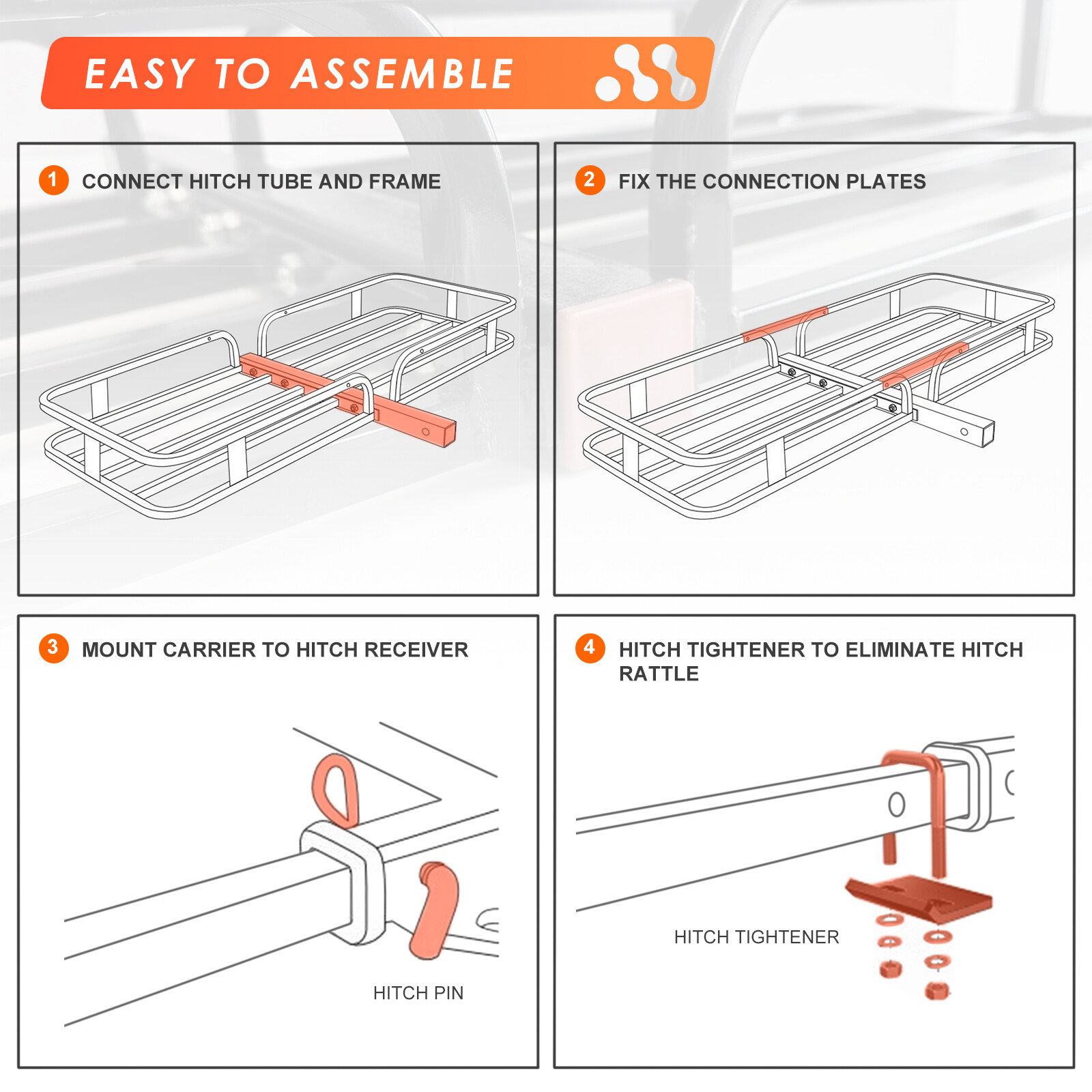 MeeFar Hitch Mount Cargo Carrier 53"x19"x5.5" Tail Basket & Waterproof Bag Combo