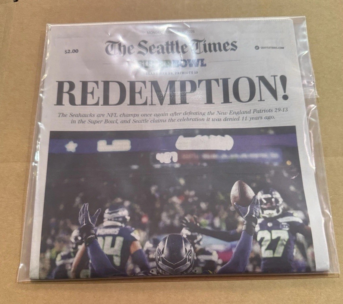 The Seattle Times Newspaper - Seahawks Super Bowl Redemption 2/9/2026 - NEW