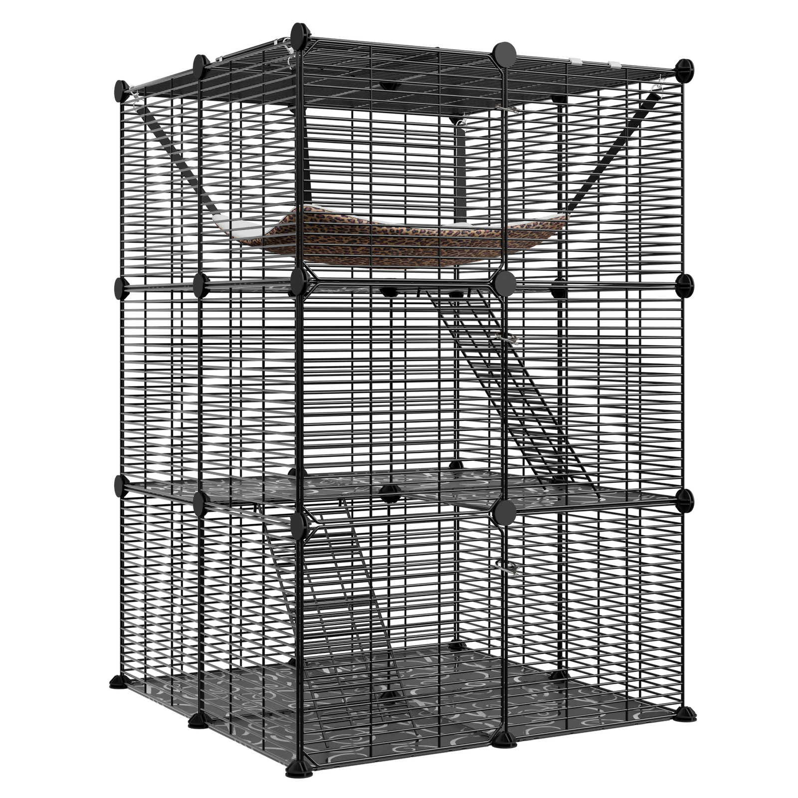 Large Cat Cage 3 Tier Indoor/Outdoor Cat Enclosure Pet Playpen with Hammock