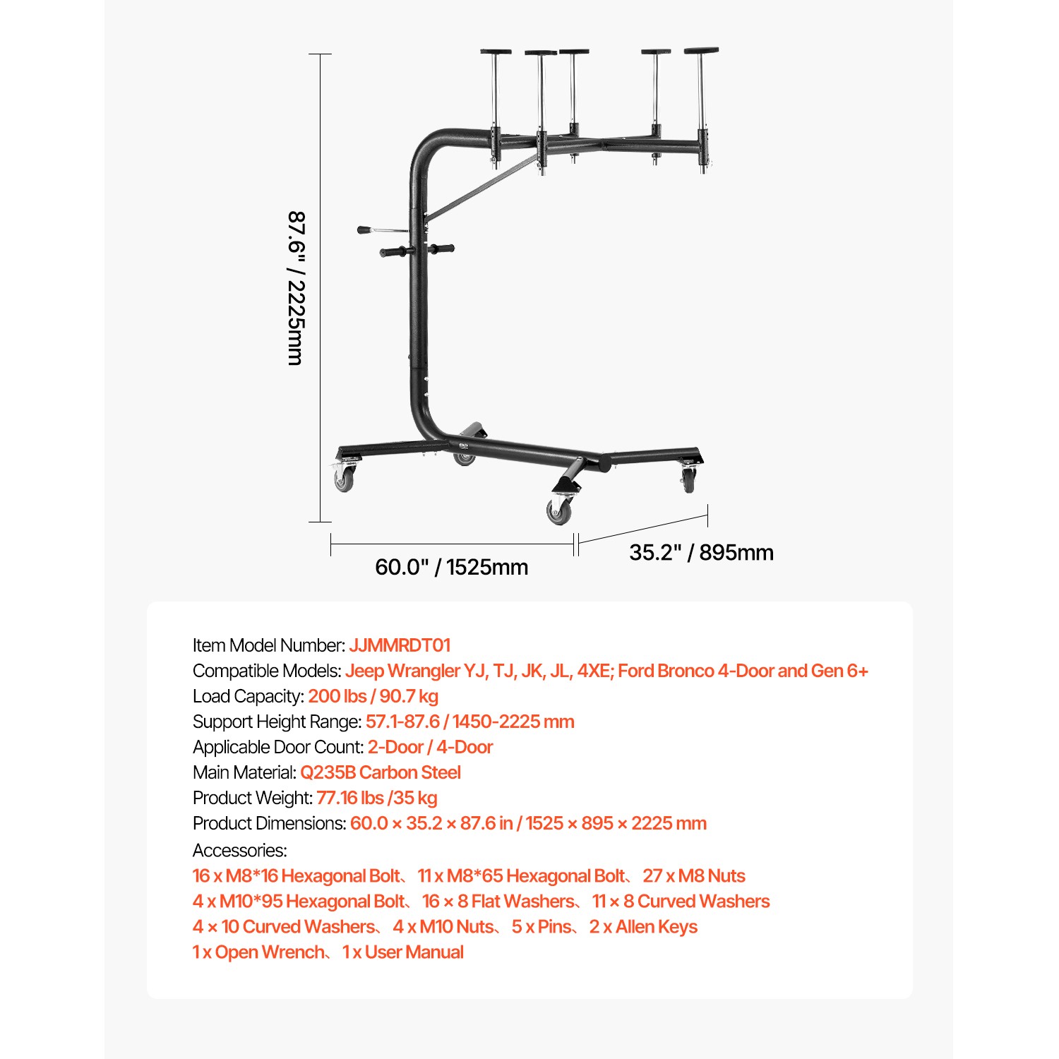 Hard Top Removal Lift for Jeep Wranglers YJ TJ JK JL & 4XE Ford Bronco 6 Gen+
