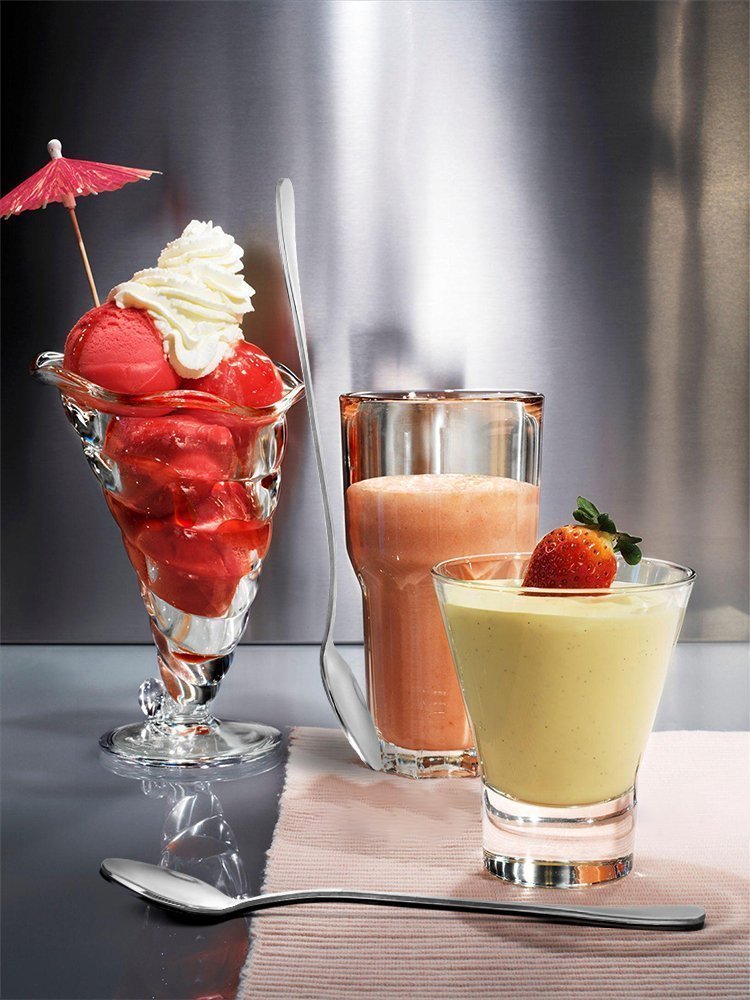 6-Piece 7.5" Stainless Steel Mixing Spoons Set - Iced Teaspoons, Ice Cream Spoon