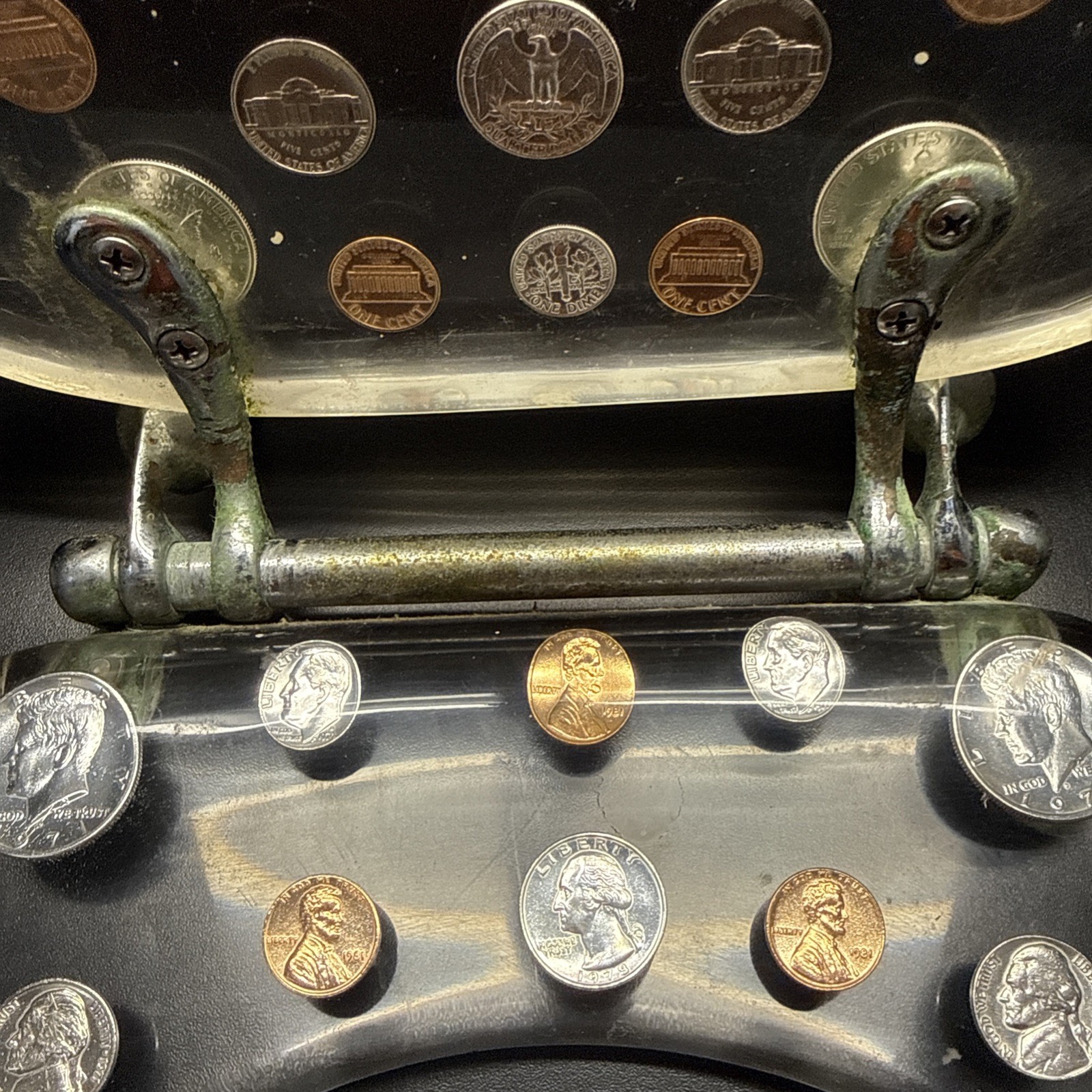 Lucite Las Vegas Toilet Seat Watch Gears U.S. Coins 1965-1981 Time Is Money