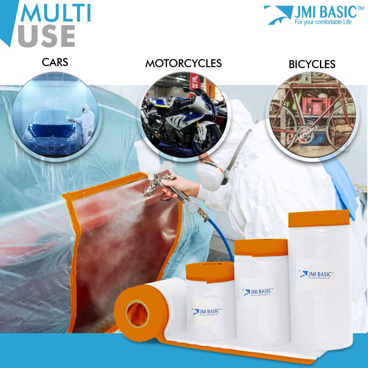 Pre taped Masking Paper - Car Painters Plastic Orange Automotive Paint Tape Film