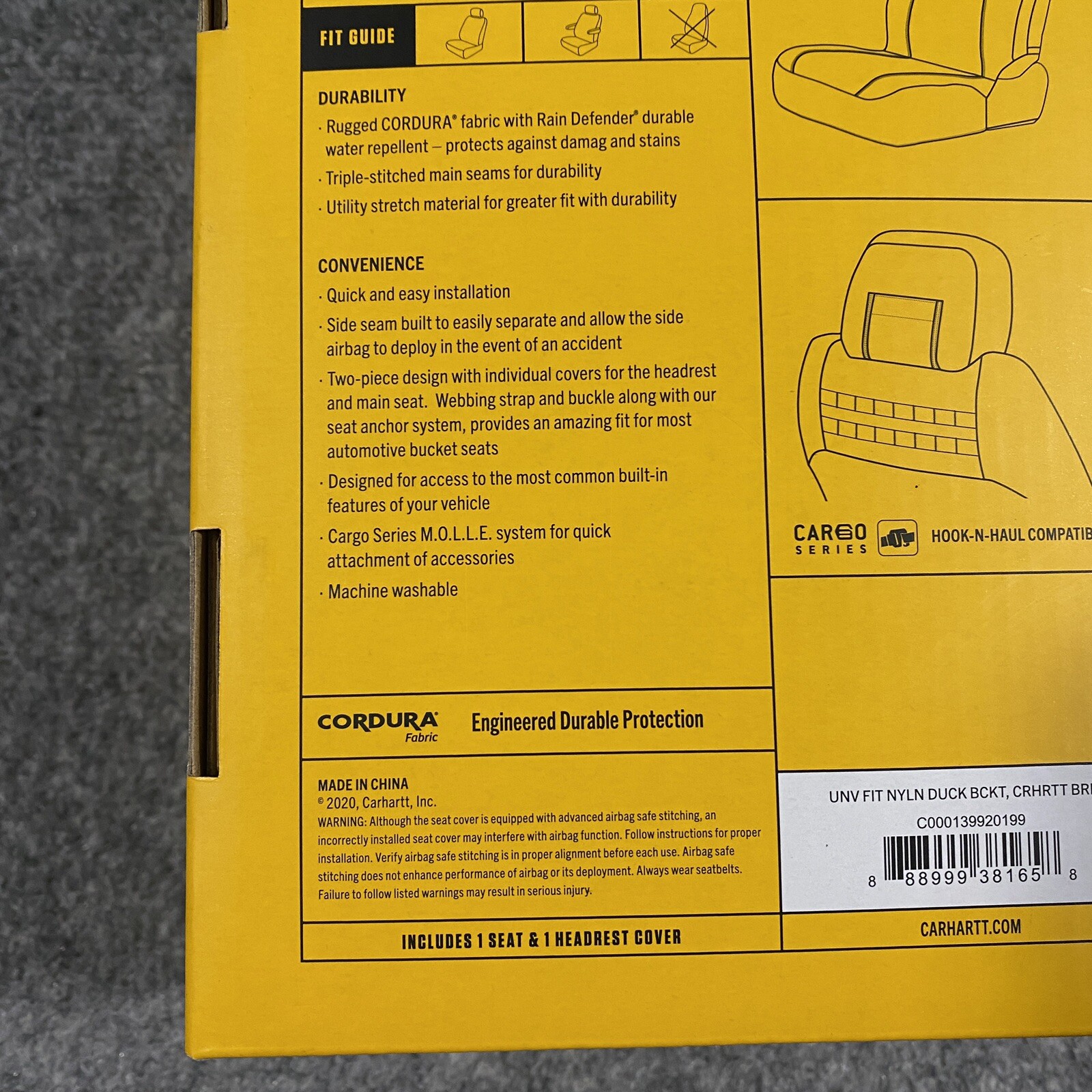 x2 Carhartt Universal Nylon Duck Canvas Bucket Seat Cover Brown Rain Defender