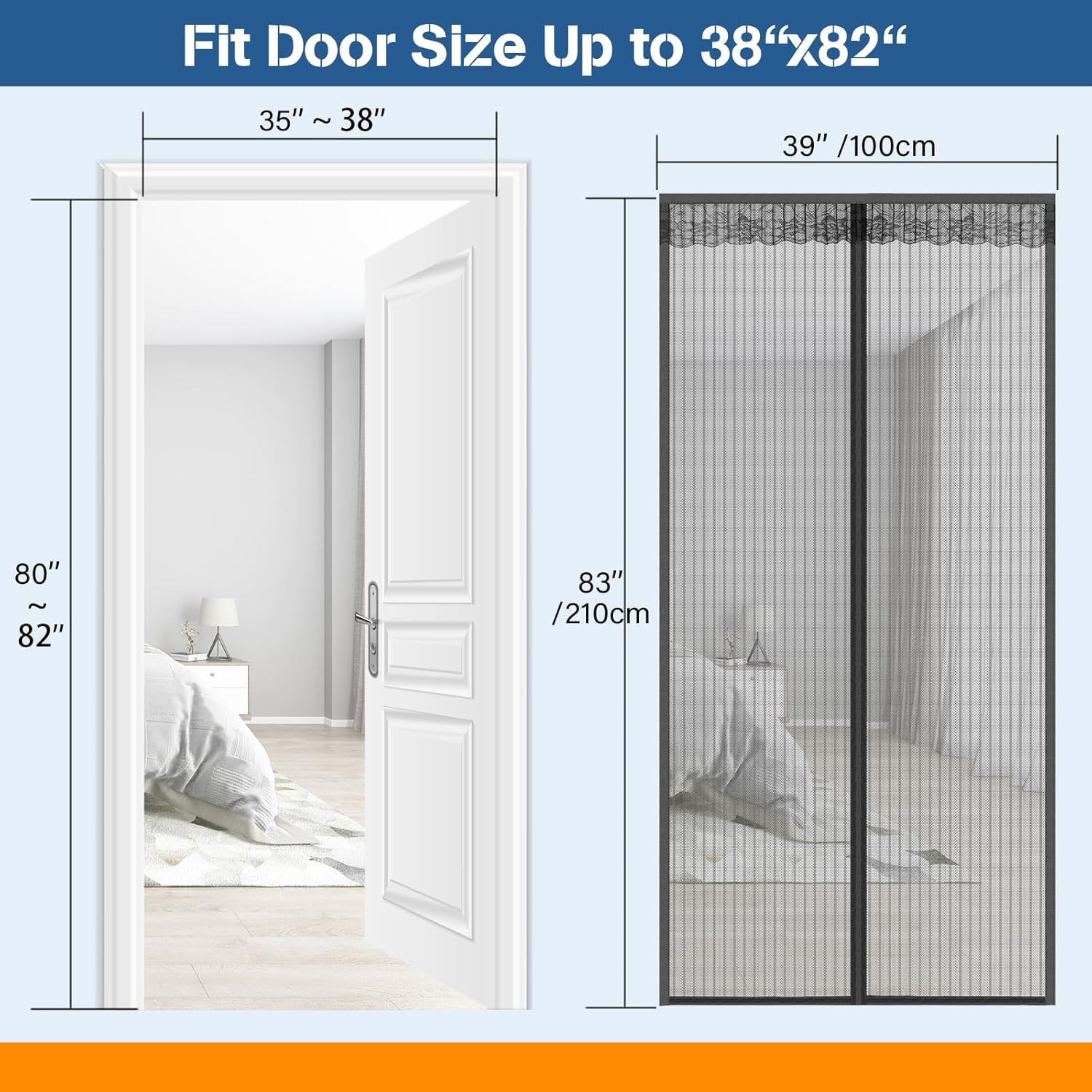 Heavy Duty Magnetic Screen Door - Fits Door Size 38X82Inch, Self-Closing, Easy I