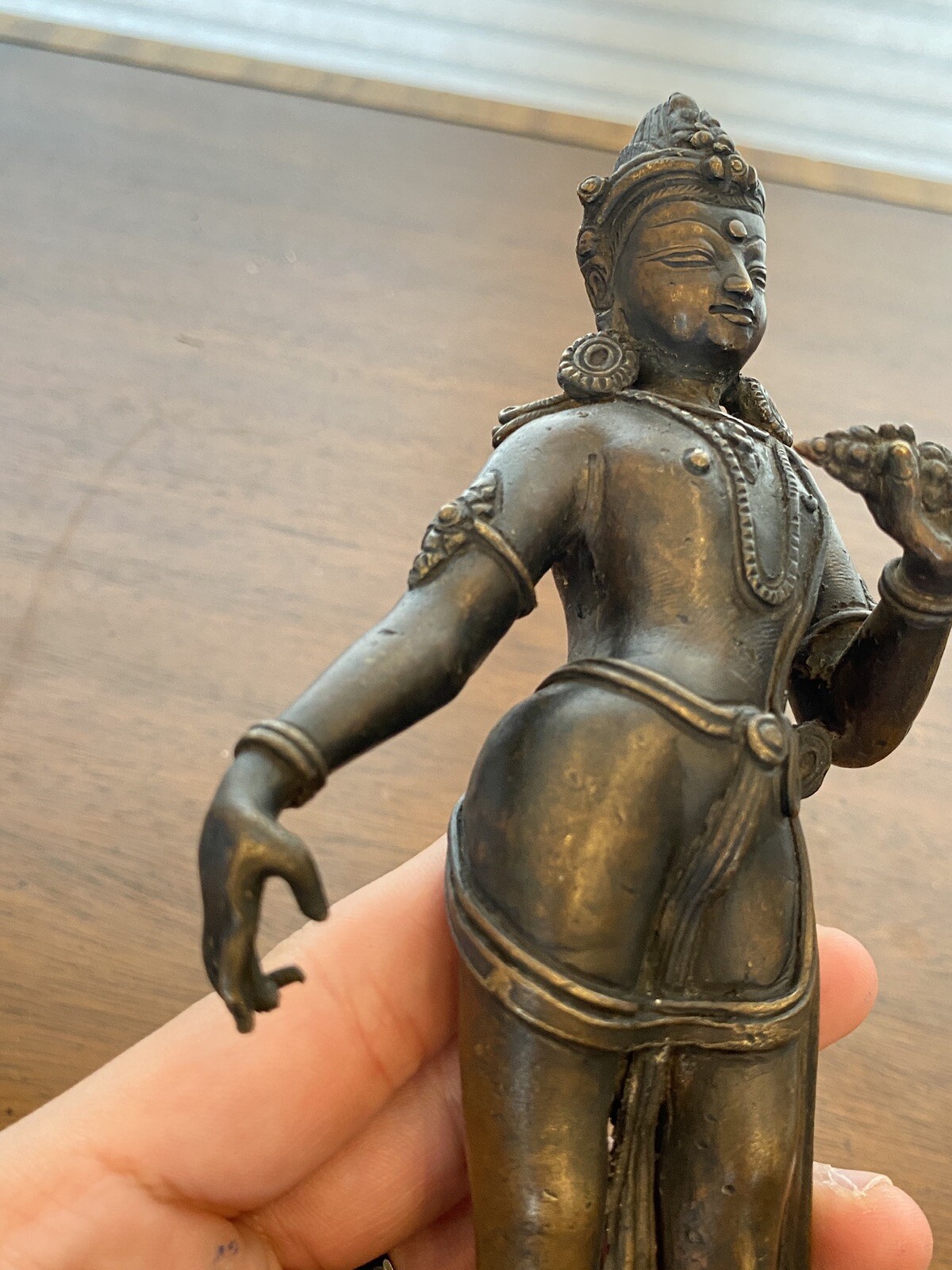 ANTIQUE Buddhist Deity Avalokiteshvara Bodhisattva Cast Bronze Sculpture 8.5"H