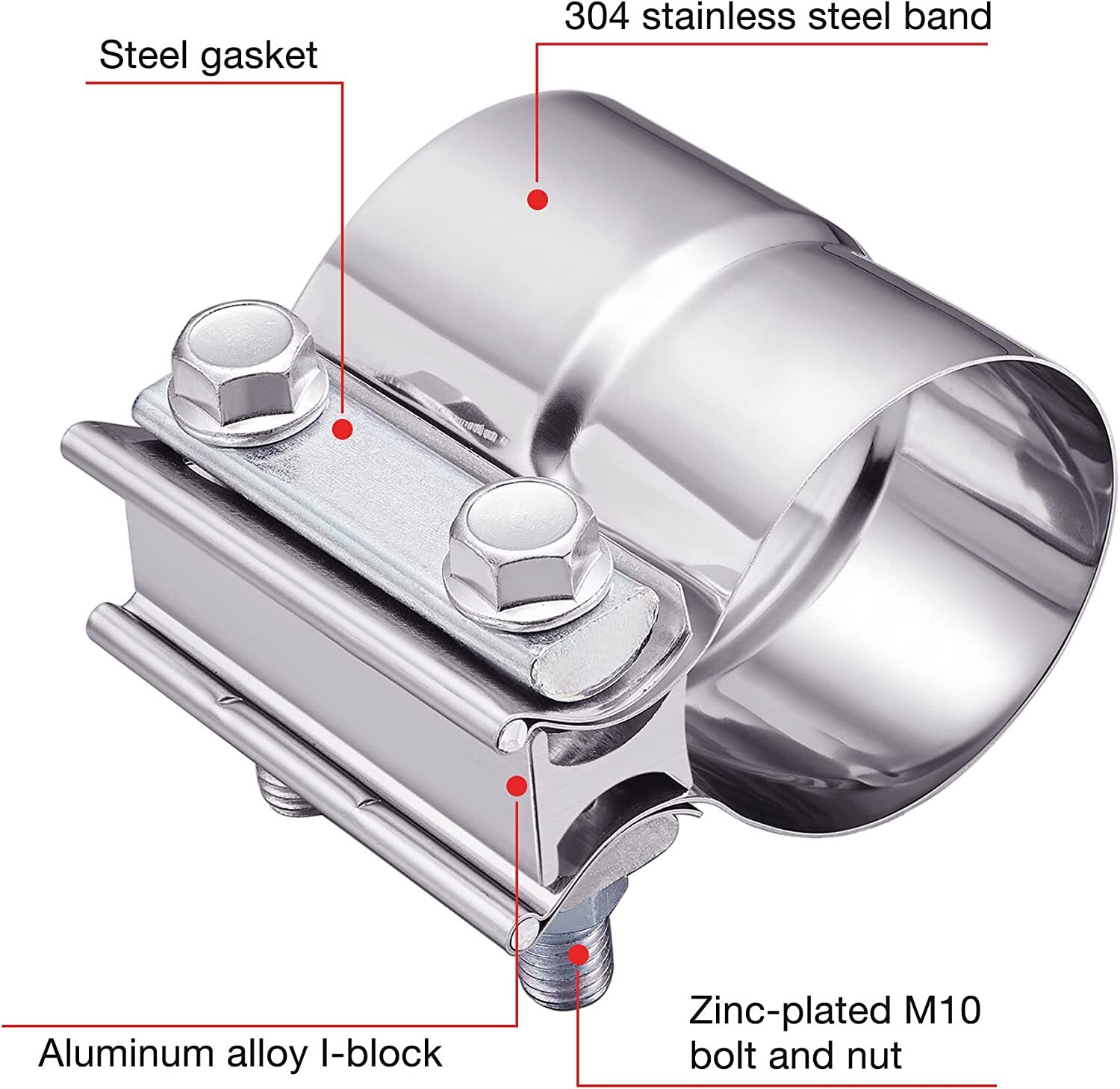 2PCS 2.5" Lap Joint Exhaust Band Clamp Muffler Sleeve Coupler Stainless Steel